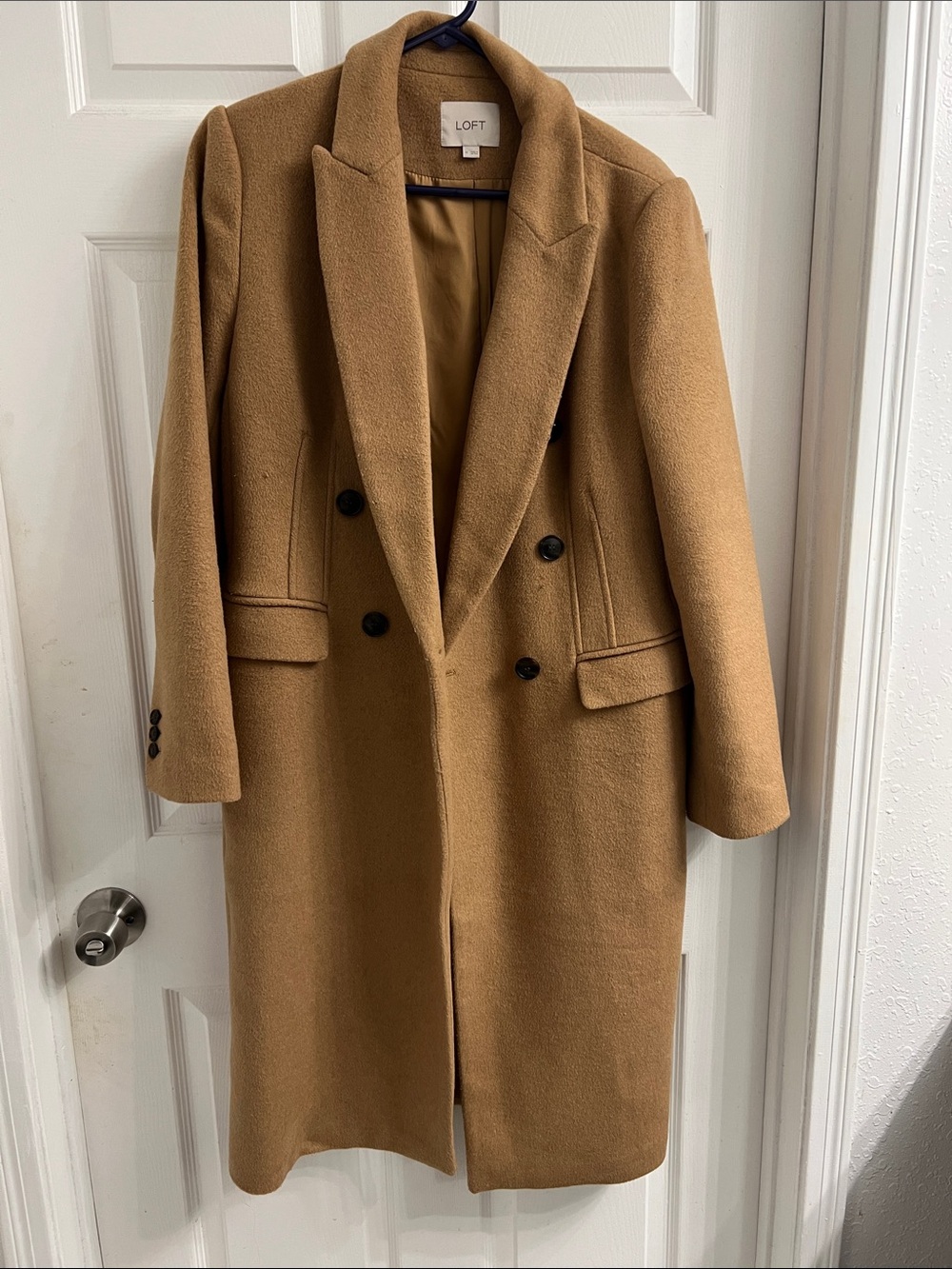 LOFT Camel Double-Breasted Long Wool Coat